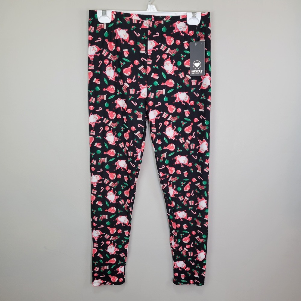 Lovely Boutique Whimsical Santa Print Polyester Spandex Ankle Leggings Plus Size
